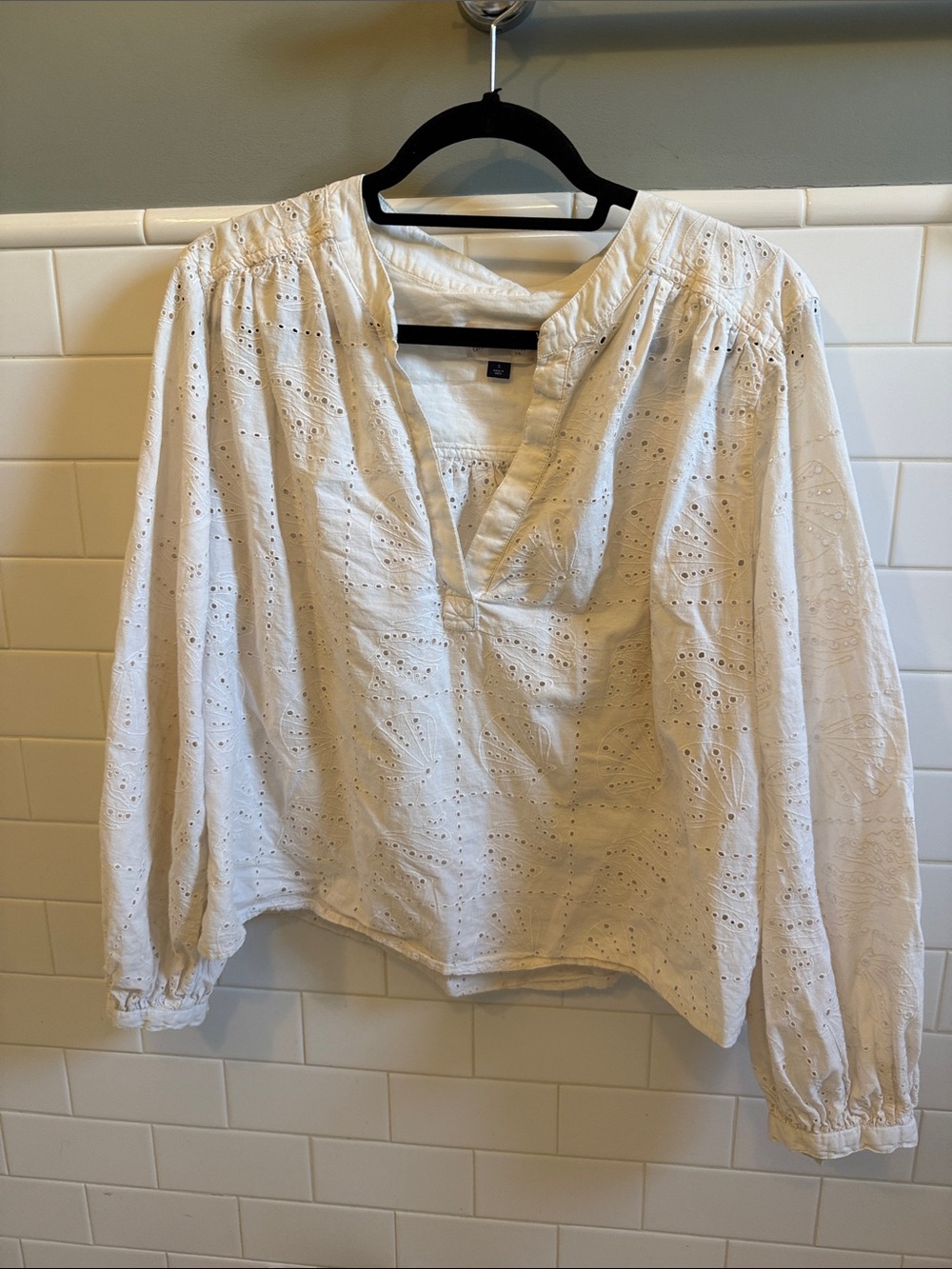 Women's White Eyelet V-Neck Top